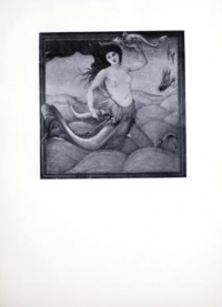 Gray-scale reproduction of a painting of a mermaid.