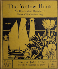 Painted images depicts a boat in a harbour with a lighthouse and flowers. Colours used are yellow and black. Title of magazine appears above the image. 
